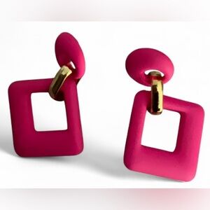 Hot Pink Gold Acrylic Geometric Rectangle Drop Dangle Earrings Statement
